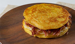 Grilled Mozzarella Corn Sandwich with Bacon, Ham & Cheese